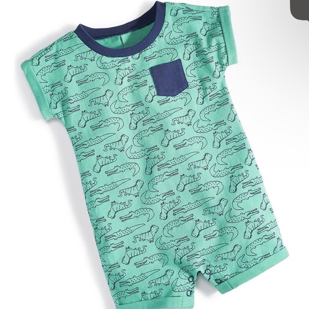 First Impressions Baby Boys Green Alligator Crocodile Romper Short Sleeve 6/9M